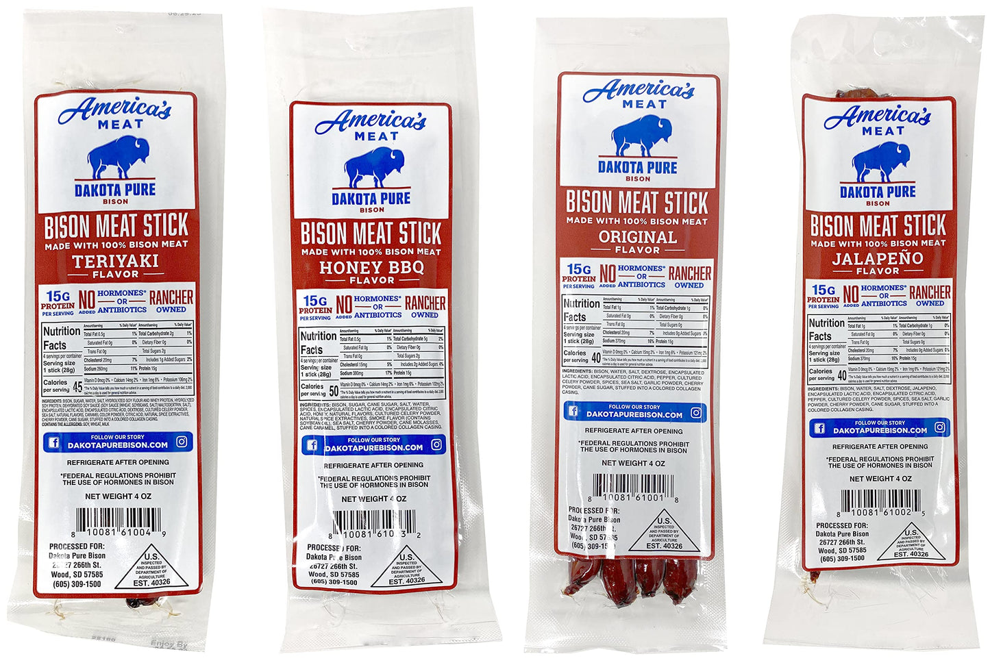 Dakota Pure Bison Meat Stick Bison Jerky Sticks, 100% Bison, Usa Bison Raised, High Protein Meat Sticks, Low Carb Snacks, Keto F