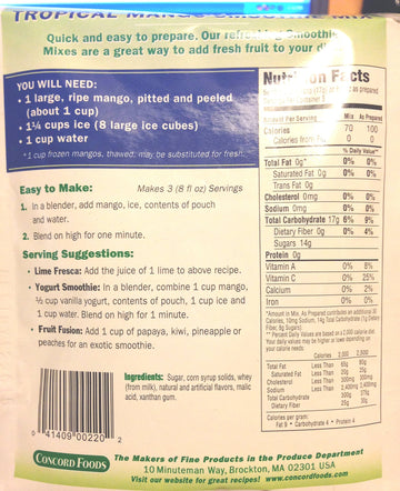 Concord Tropical Mango Smoothie Mix, 6 (Six) 1.8Oz Packets