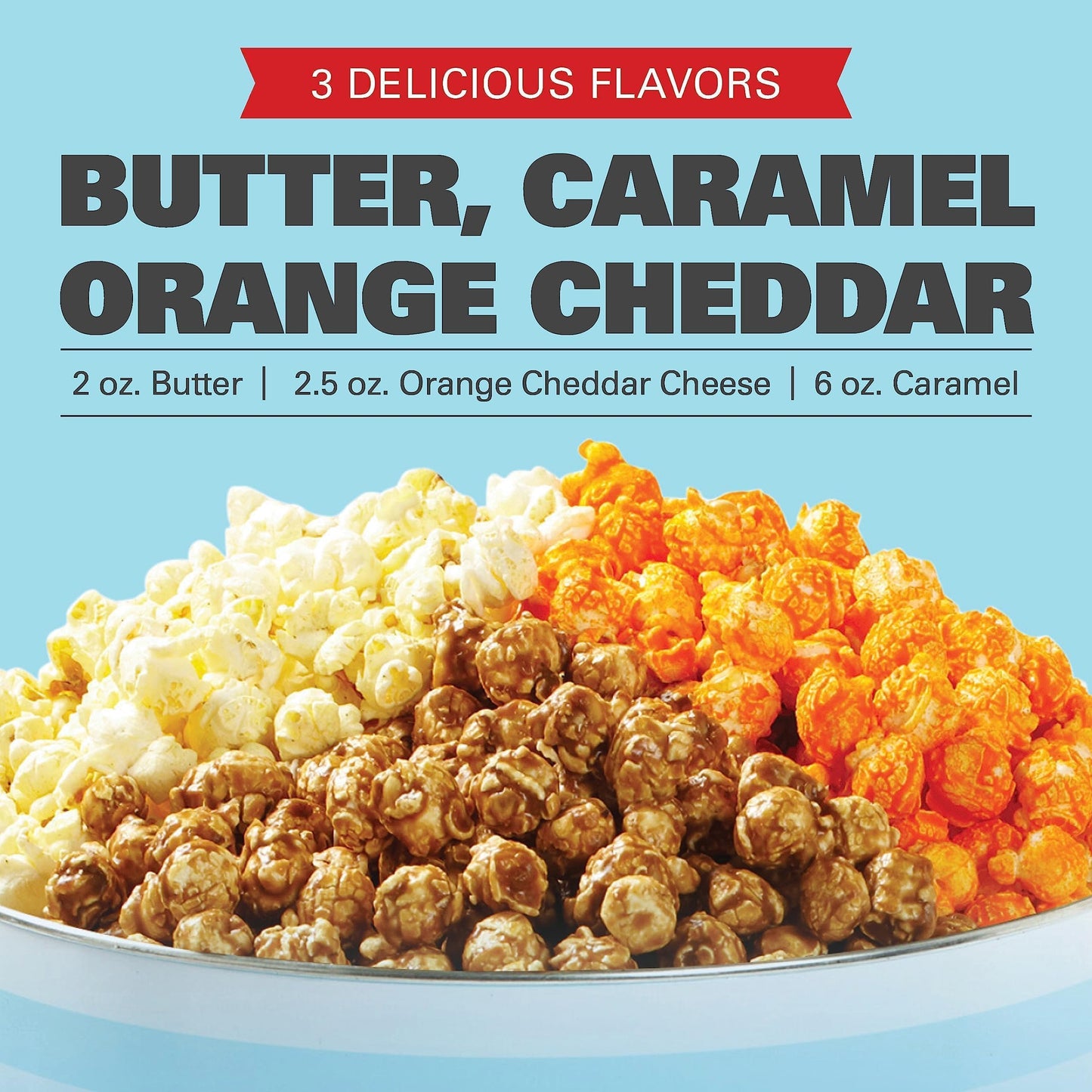 3 Flavor  1 Gallon Gourmet Popcorn Tin  Butter  Caramel & Orange Cheddar Cheese  The Hampton Popcorn & Candy Company (10.5 Oz.  1 Gallon Tin)