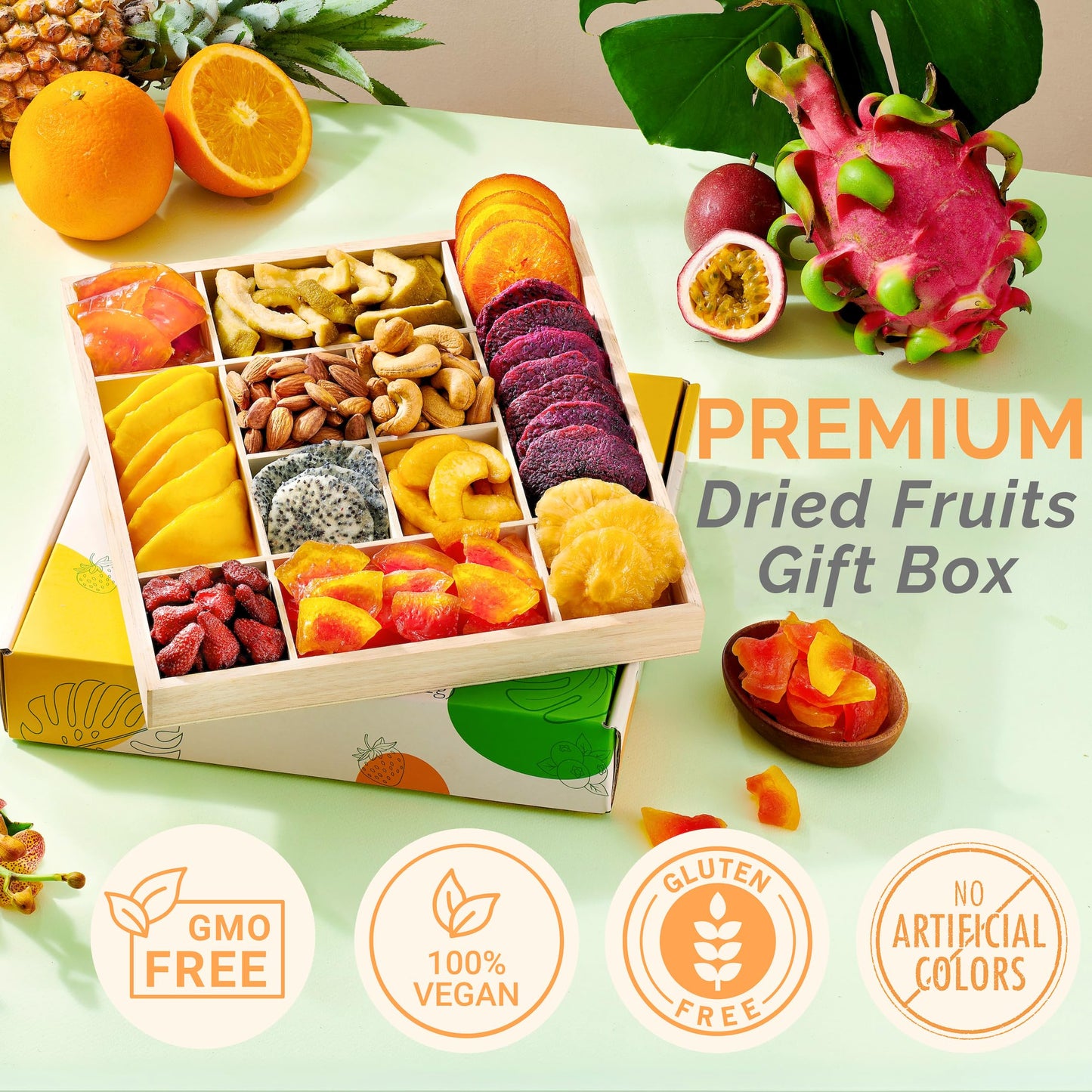 TropiJoy Dried Fruit Gift Basket - 12 Tropical Flavors - XL Size - Soft Dry Fruit and Nuts Gift for Thanksgiving