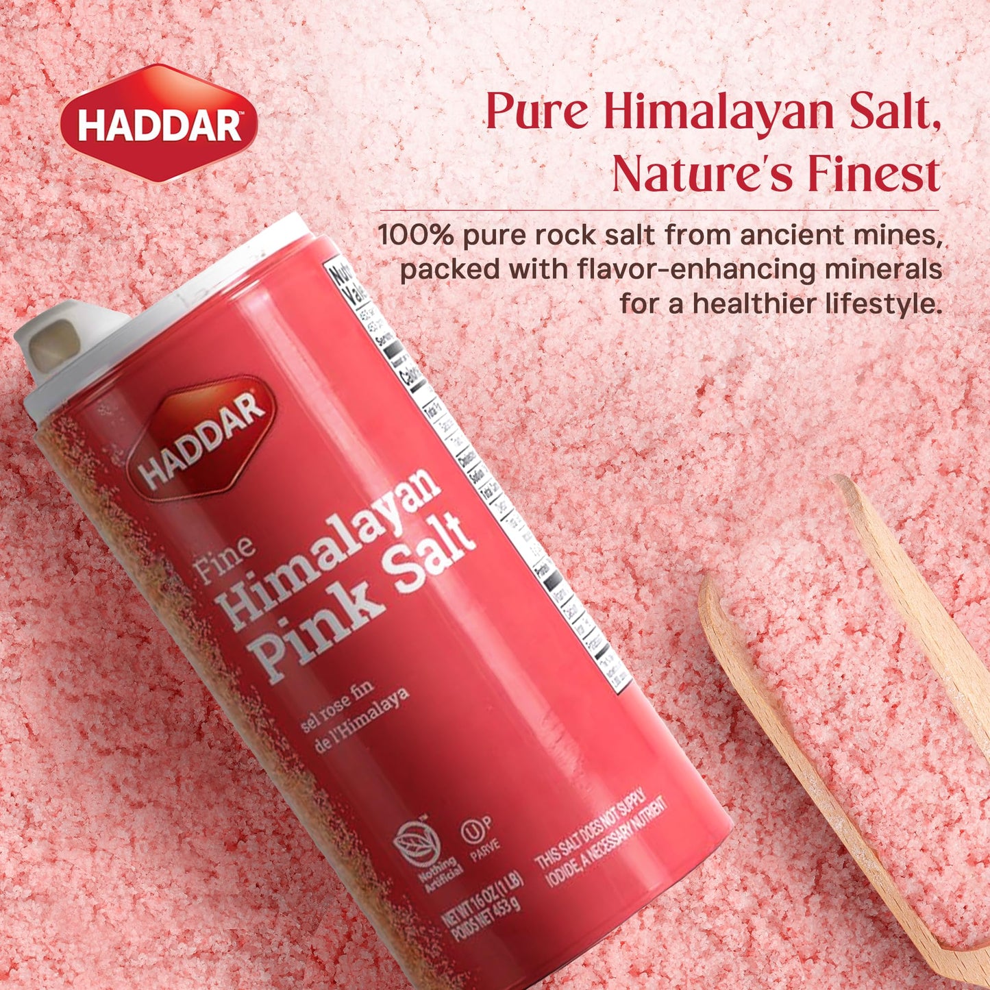 Haddar Himalayan Pink Salt, 16 oz (2 Pack) | Natural Sea Salt | Rich in Minerals | Gourmet Cooking and Seasoning Alternative