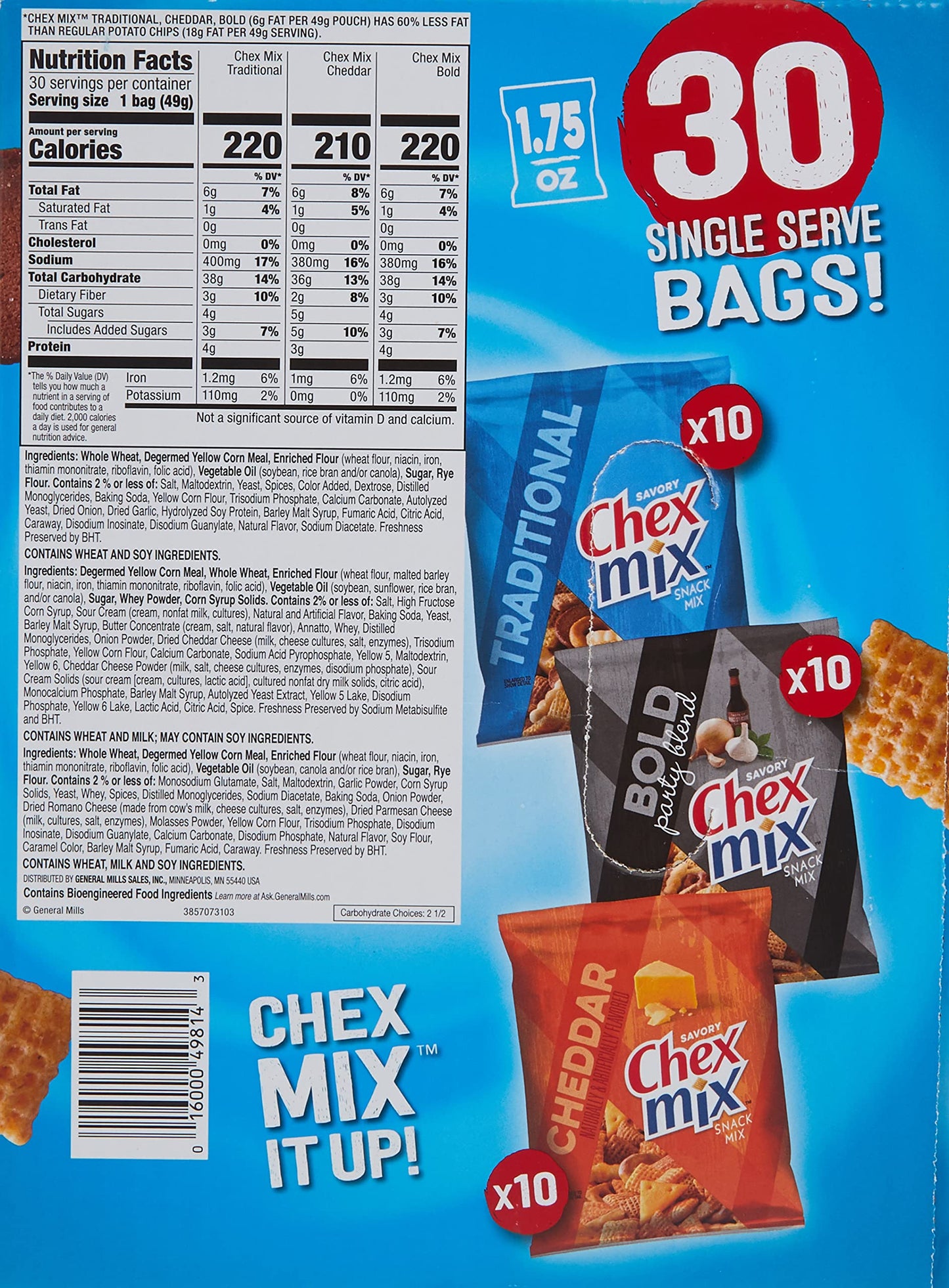 Chex Mix Classics Snack Mix, 1.75 Ounce (Pack Of 30)