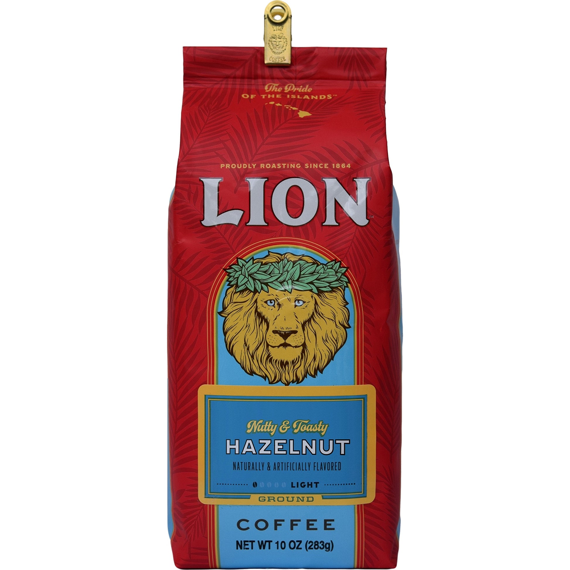 Lion Coffee, Hazelnut Flavor, Light Roast, Ground, 10 Ounce Bag