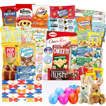 Easter Gift Box 72 Count Care Package with Two Plush Bunny Treats Snacks Gift Boxes for Couple, Girlfriend, Boyfriend, Mom, Kids