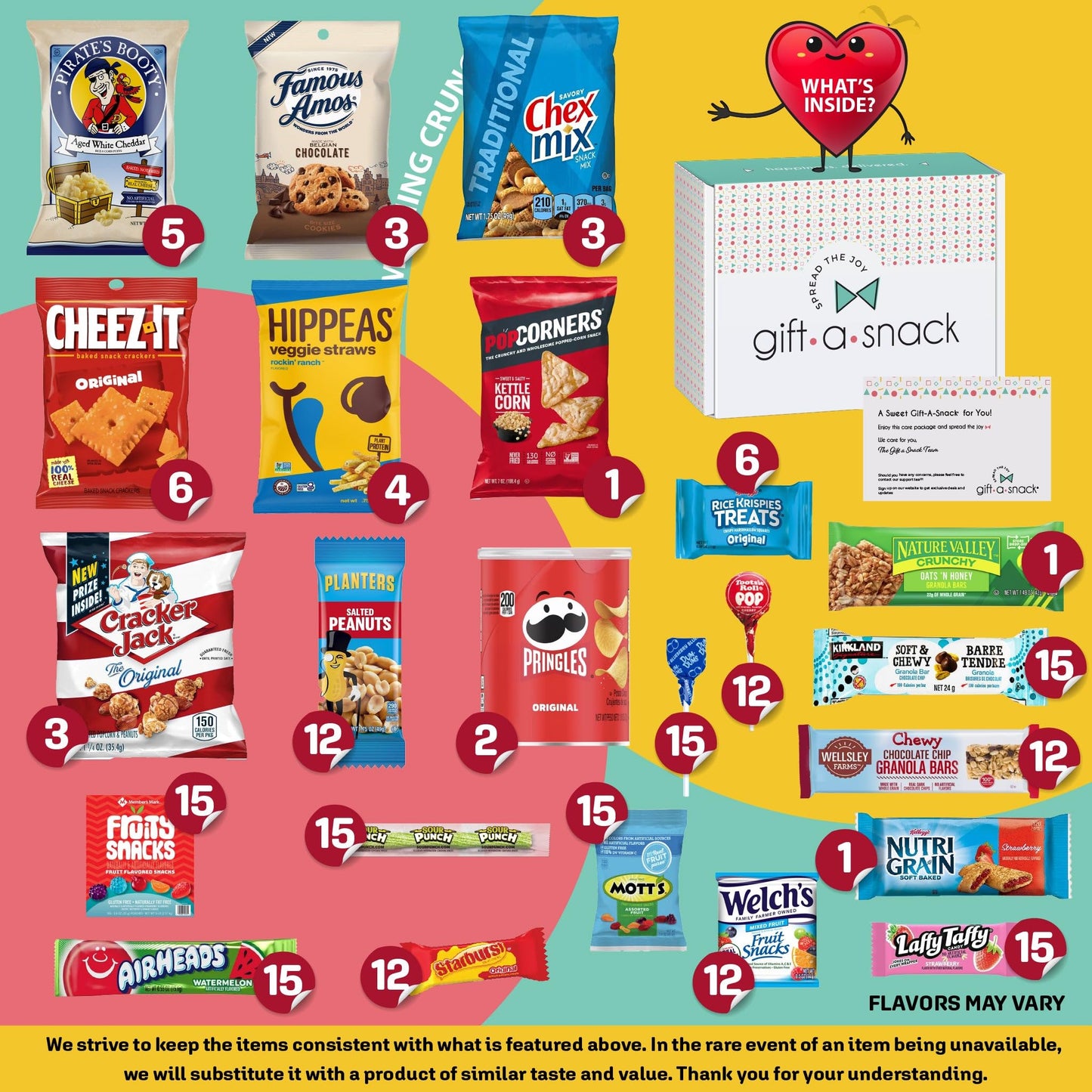 Gift A Snack - Fathers Day, Snack Box Care Package Variety Pack + Greeting Card (200 Count) Birthday Sweet Treats Gift Basket, C