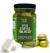 Green Jay Gourmet Feta Cheese Stuffed Olives - Cheese Stuffed Green Olives For Mixed Flavor Garnish & Cheese Board - Dirty Beverage-Style Olives - Gourmet Olives - All Natural - Large - 16 Ounces