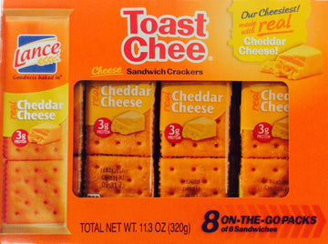 Lance Toast Chee Cheddar Cheese Sandwich Crackers 8 On-The-Go Packs Of 6 Sandwiches 11.3 Oz (Pack Of 3)