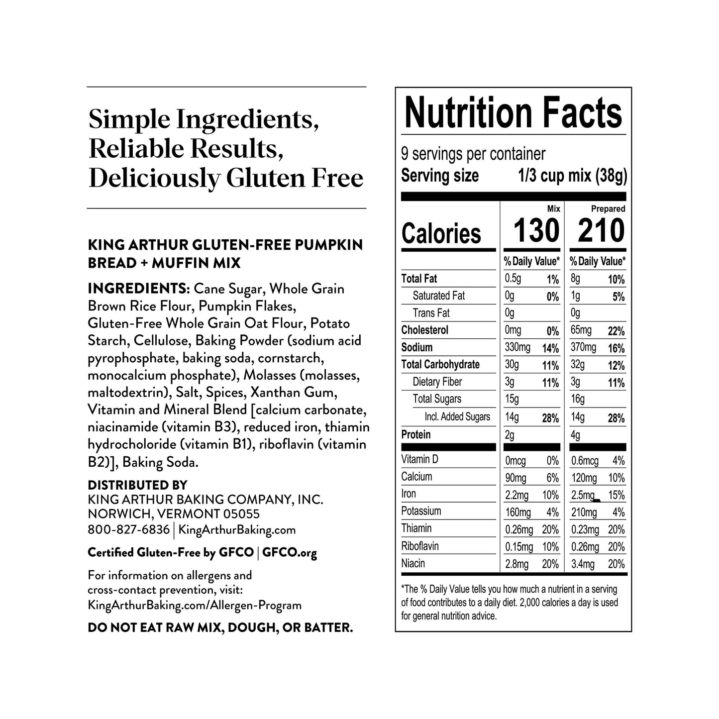 King Arthur Gluten Free Pumpkin Bread & Muffin Mix, Non-GMO, Kosher, 12 Ounces