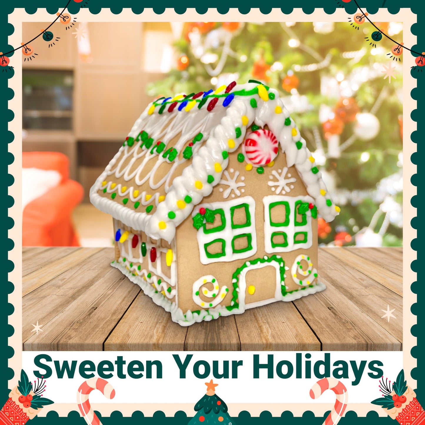 Sarah'S Candy Factory Gingerbread Cookie House Kit - 2 Lbs - Easy To Decorate - Includes Everything Needed To Assemble And Decor