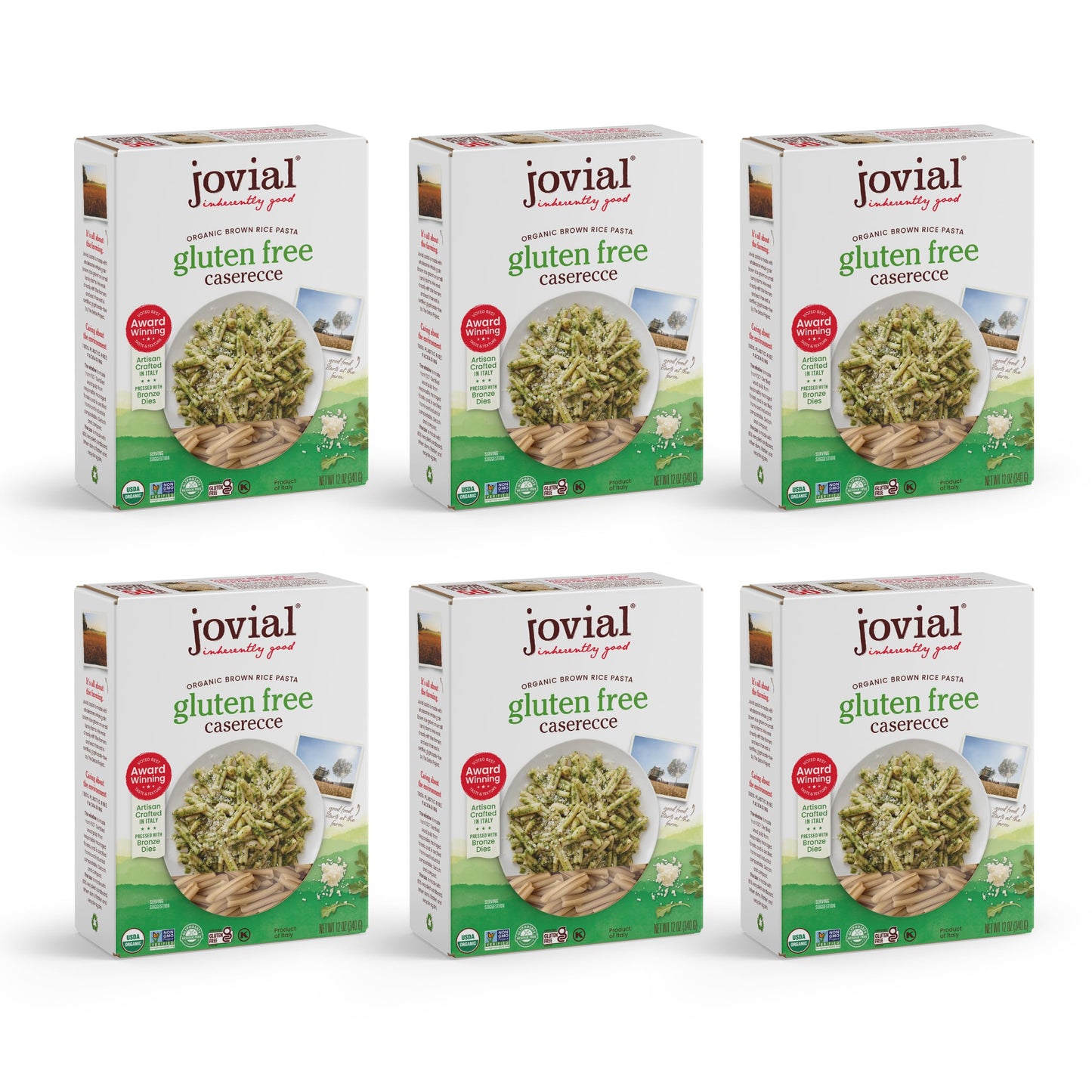 Jovial Whole Grain Brown Rice Caserecce Pasta - Pasta Caserecce, Caserecce Pasta, Whole Grain Pasta, Organic Pasta, Gluten Free, Dairy Free, Brown Rice Pasta, Made In Italy - 12 Oz, 6 Pack