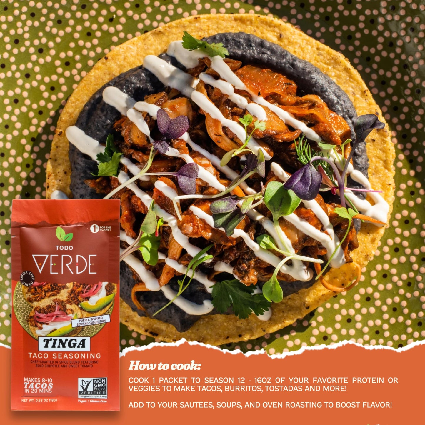 Tinga Healthy Taco Seasoning Packets - Mexican Seasoning Mix | Chef Curated Taco Blends With Red Miso & Black Garlic | Vegan, Gluten Free, Preservative Free (6 Pack)