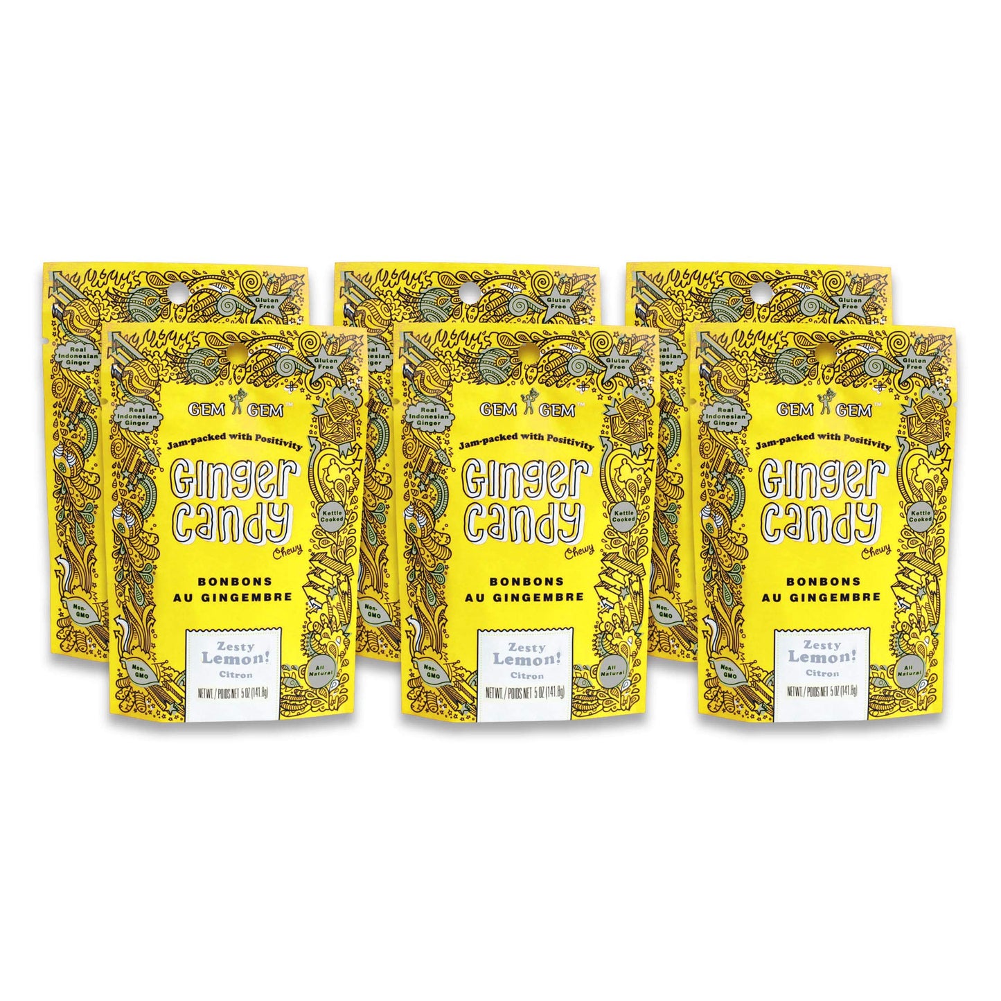 Gem Gem Ginger Candy Chewy Ginger Chews (Lemon, 5.0Oz, Pack Of 6)