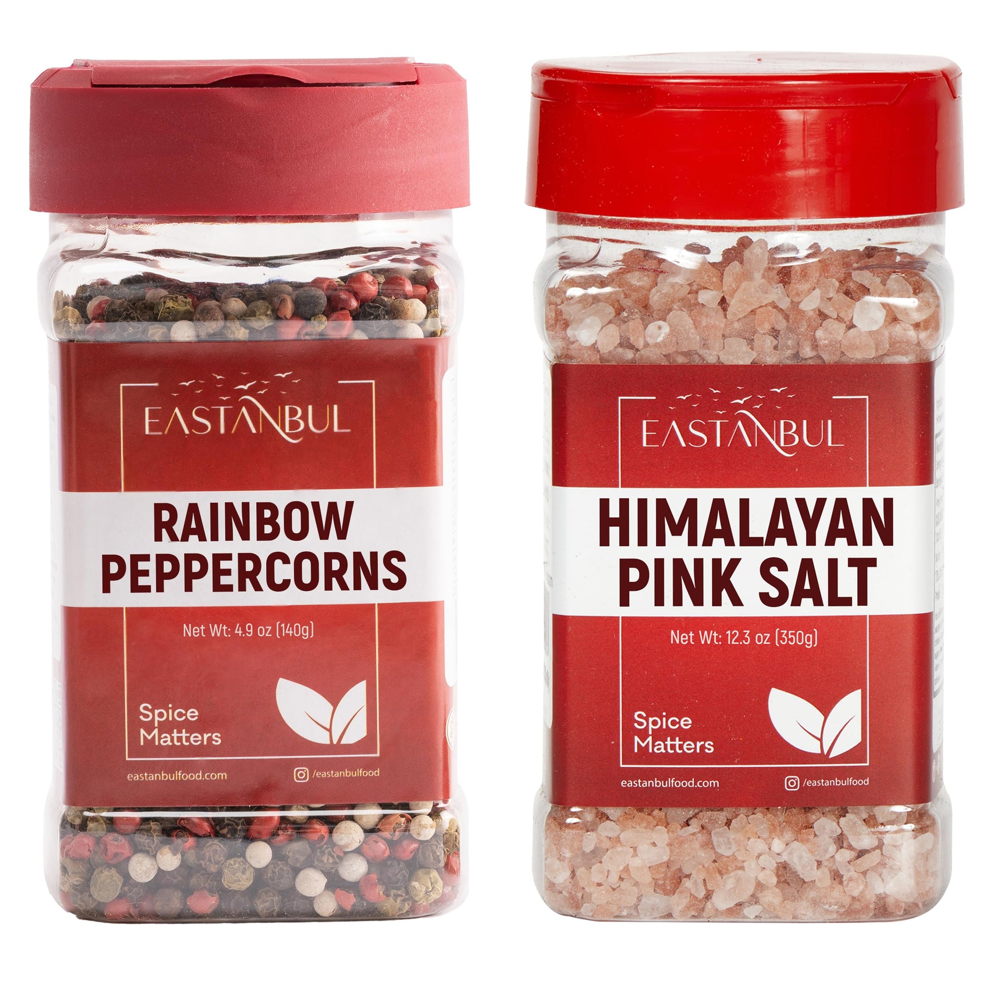 Salt and Pepper for Grinder Refill, Rainbow Peppercorns Whole 4.9oz + Pink Himalayan Salt 12.3oz, Rainbow Peppercorns for Grinde