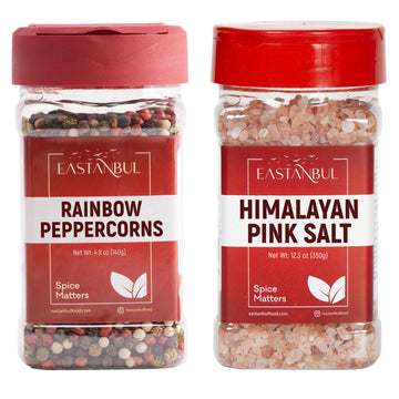 Salt and Pepper for Grinder Refill, Rainbow Peppercorns Whole 4.9oz + Pink Himalayan Salt 12.3oz, Rainbow Peppercorns for Grinde