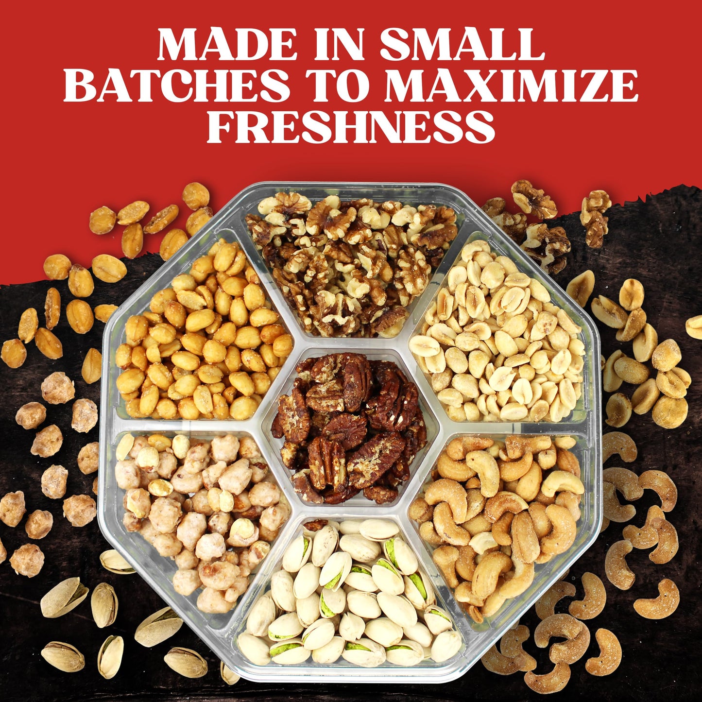Simple Orchards Nuts Gift Basket - 7 Section Platter, Freshly Roasted Nuts, Ultimate Red Box, Ideal for Birthdays and Sympathy