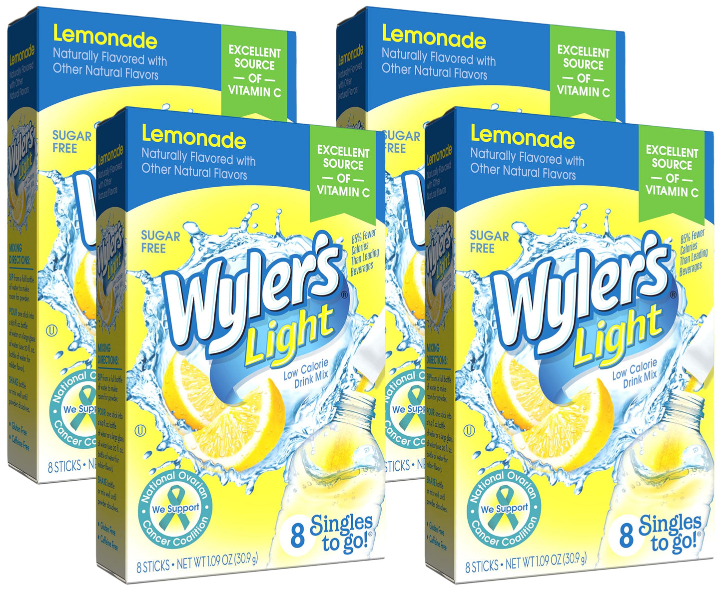 Wyler s Light Singles Water Drink Mix To Go Powder Packets, Lemonade, 8 Count (Pack of 4)