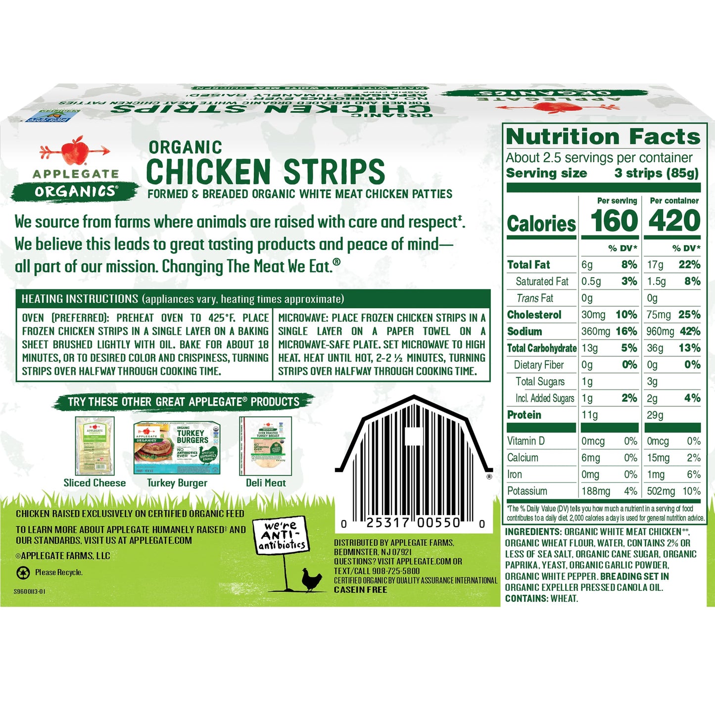 Applegate Farms, Chicken Strips Organic Frozen, 8 Ounce