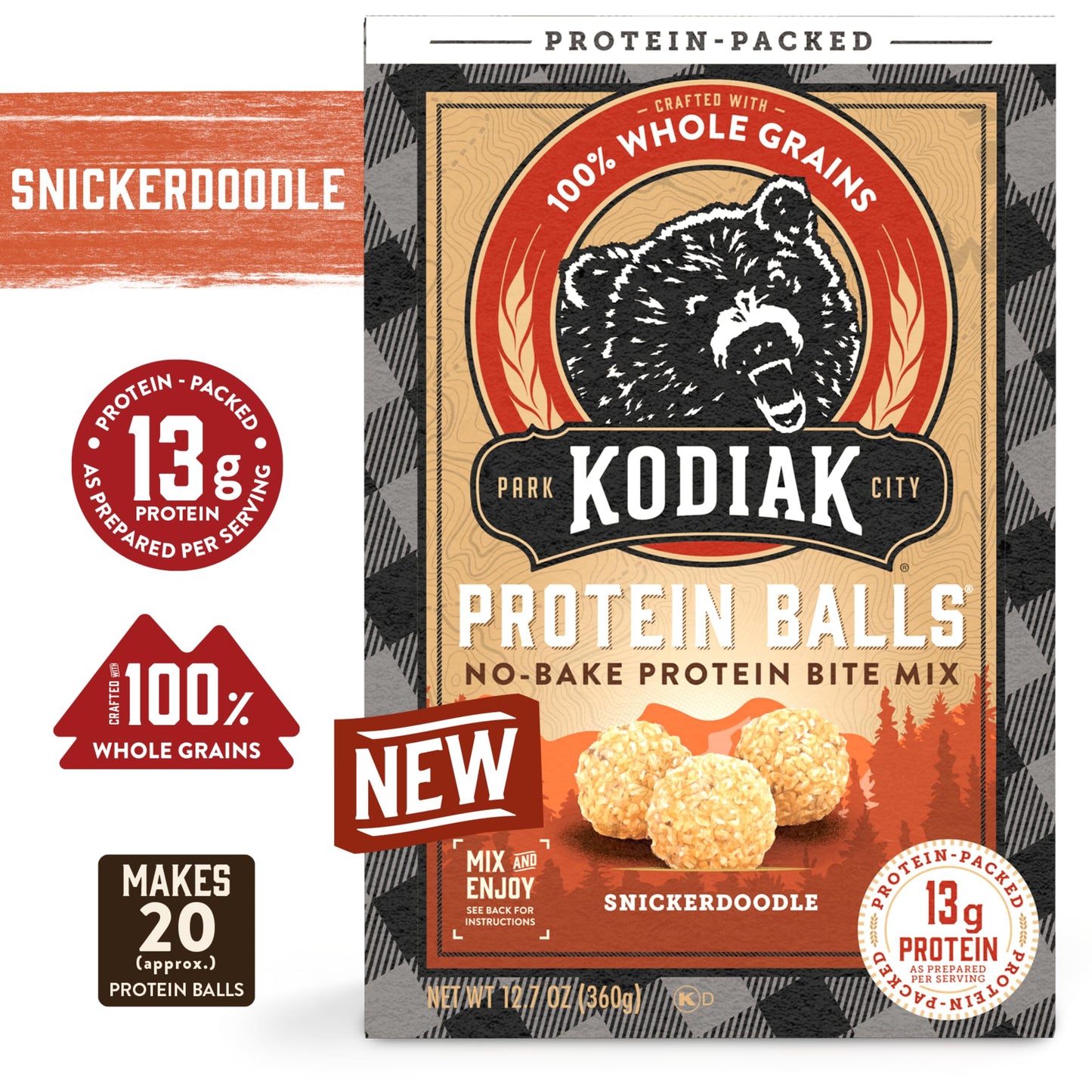 Kodiak Cakes Oatmeal Protein Ball Mix  Snickerdoodle  High Protein  100% Whole Grains  (Pack of 6)