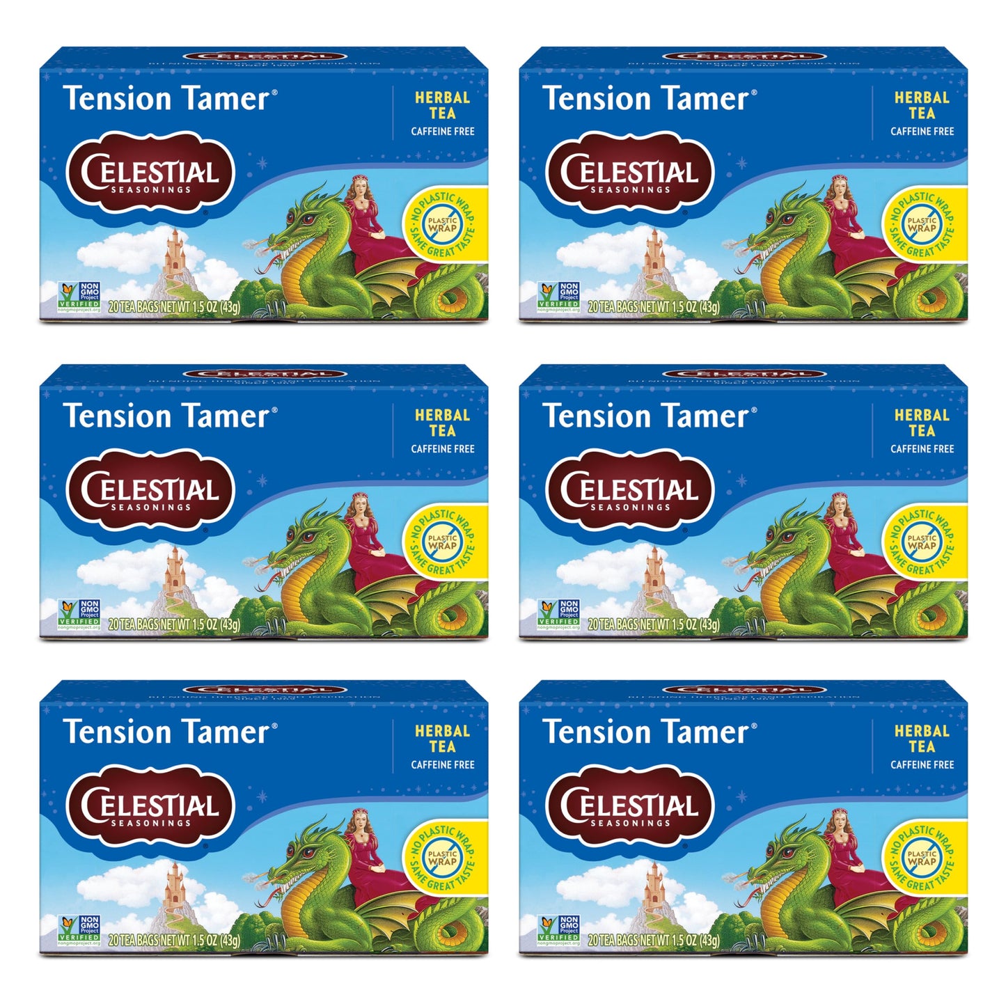 Celestial Seasonings Tension Tamer Herbal Tea, Caffeine Free, 20 Tea Bags, Pack of 6