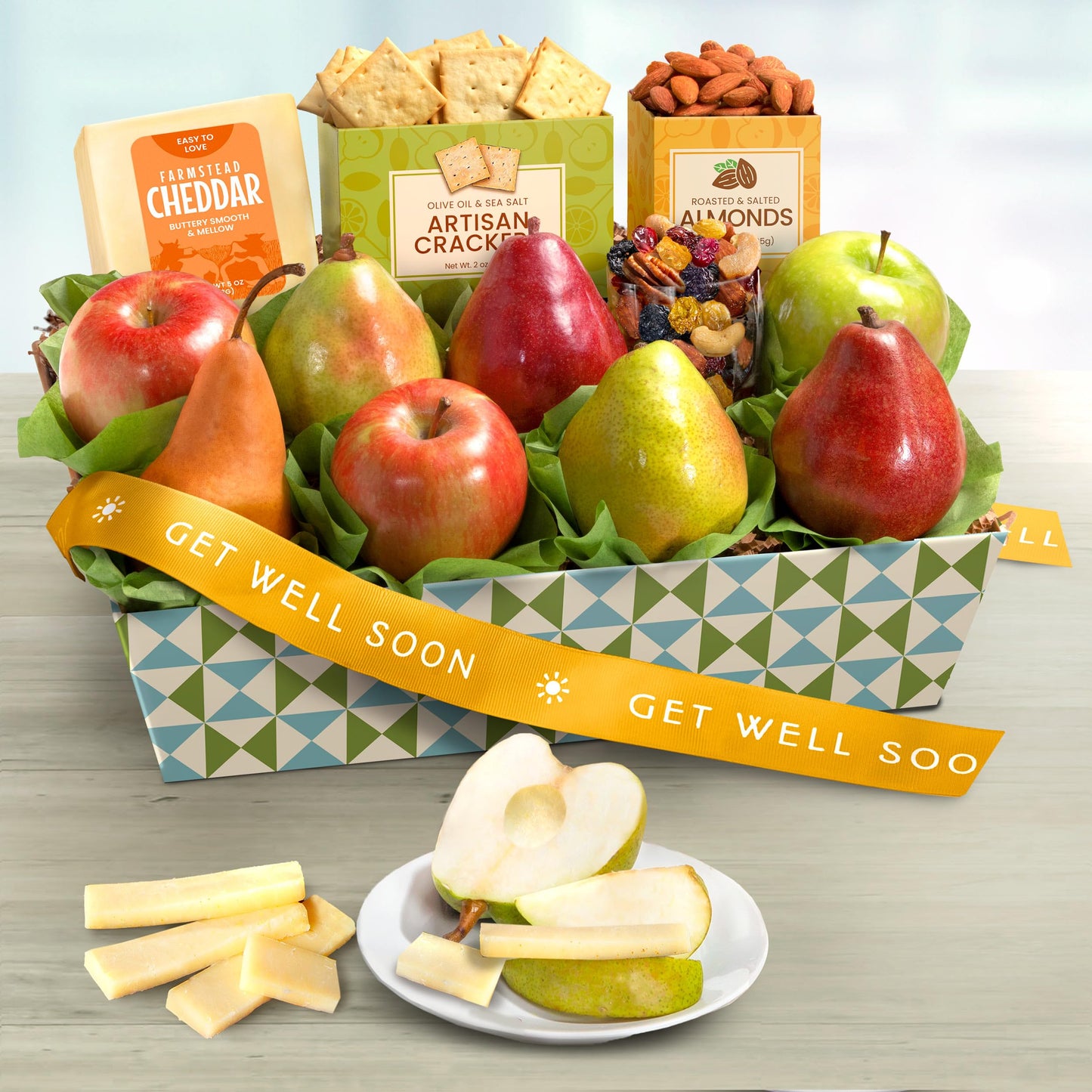 get Well Soon classic Fresh Fruit Basket with crackers cheese and Nuts