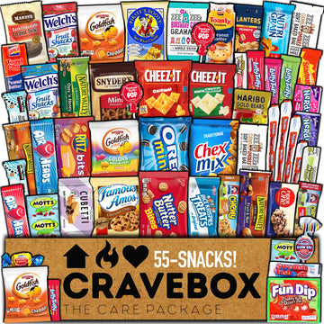 CRAVEBOX Snacks Box Variety Pack Care Package (55 Count) Halloween  Gift Basket Boxes Pack mature-themeds Kids Grandkids Guys Girls Women Men Boyfriend Candy Birthday Cookies Chips Teenage Mix College Student Food Sampler Office School