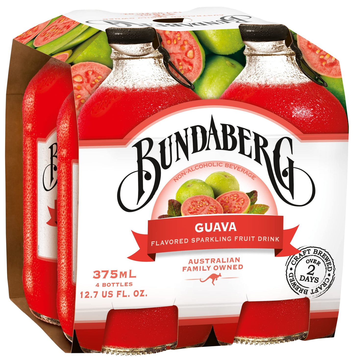 Bundaberg Sparkling Guava Fruit Drink, 12.7 Fl Oz (Pack of 4) - Refreshing Beverage, Perfect for Parties and Gatherings