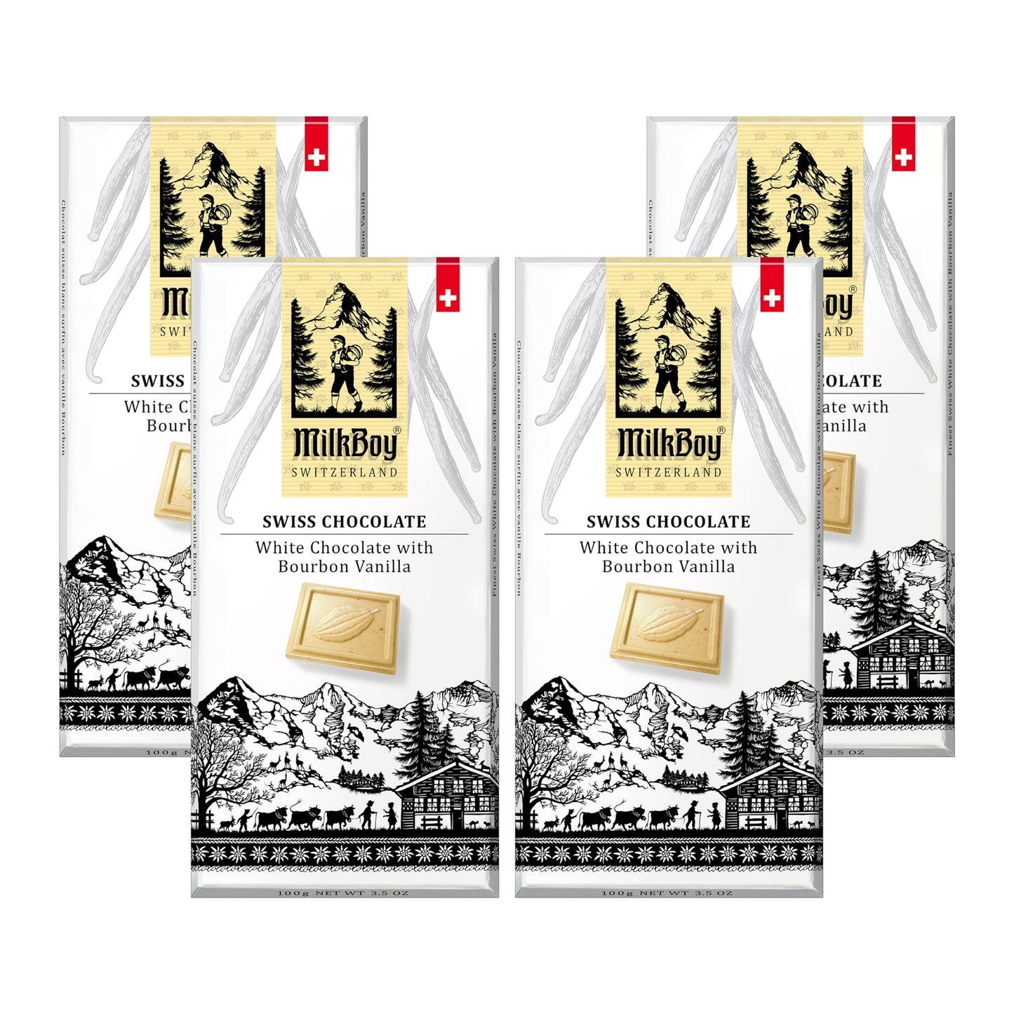 Milkboy Swiss White Chocolate Bars - Gourmet Bourbon Vanilla - Gluten Free, Non-GMO, Kosher - 3.5oz (Pack of 4)