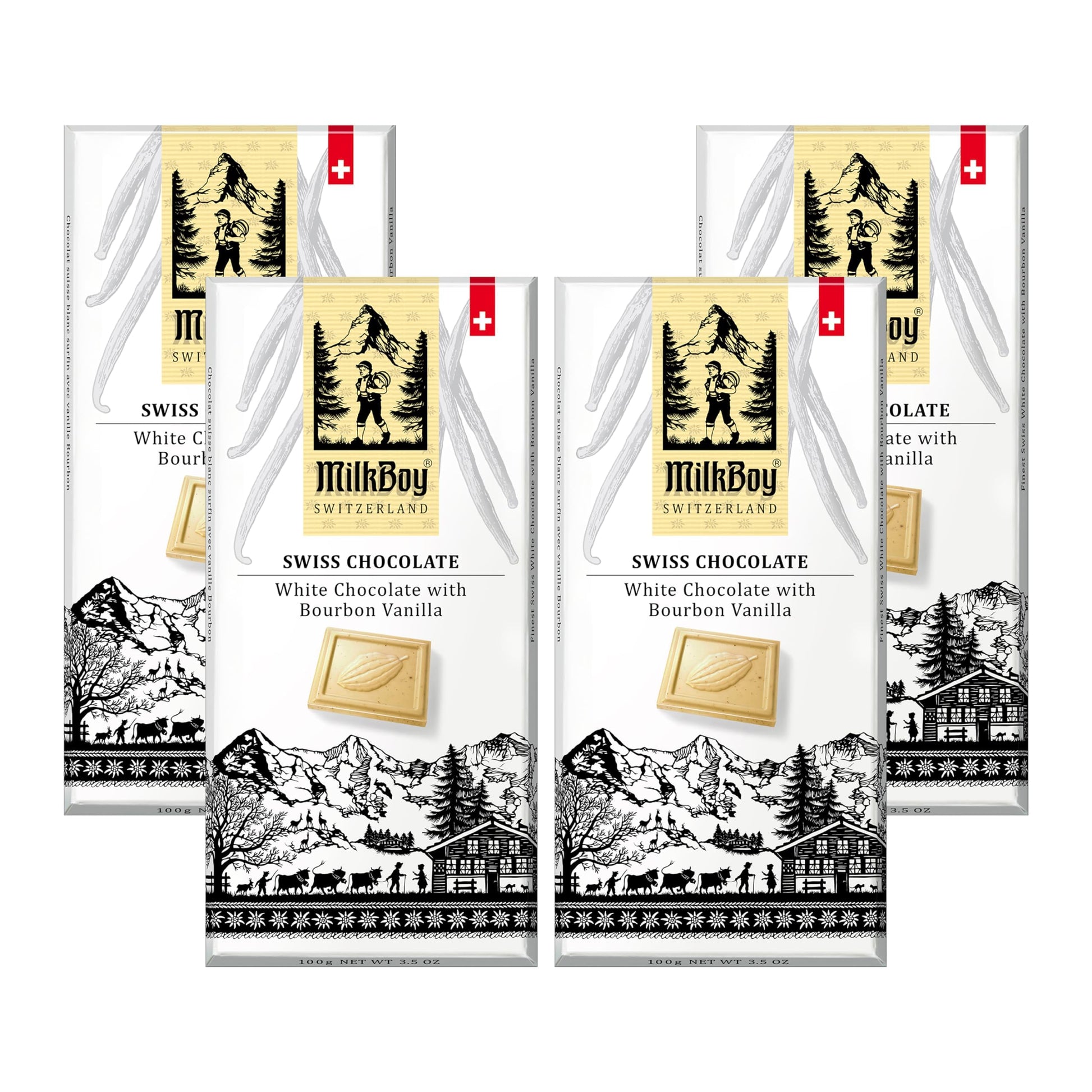 Milkboy Swiss White Chocolate Bars - Gourmet Bourbon Vanilla - Gluten Free, Non-GMO, Kosher - 3.5oz (Pack of 4)