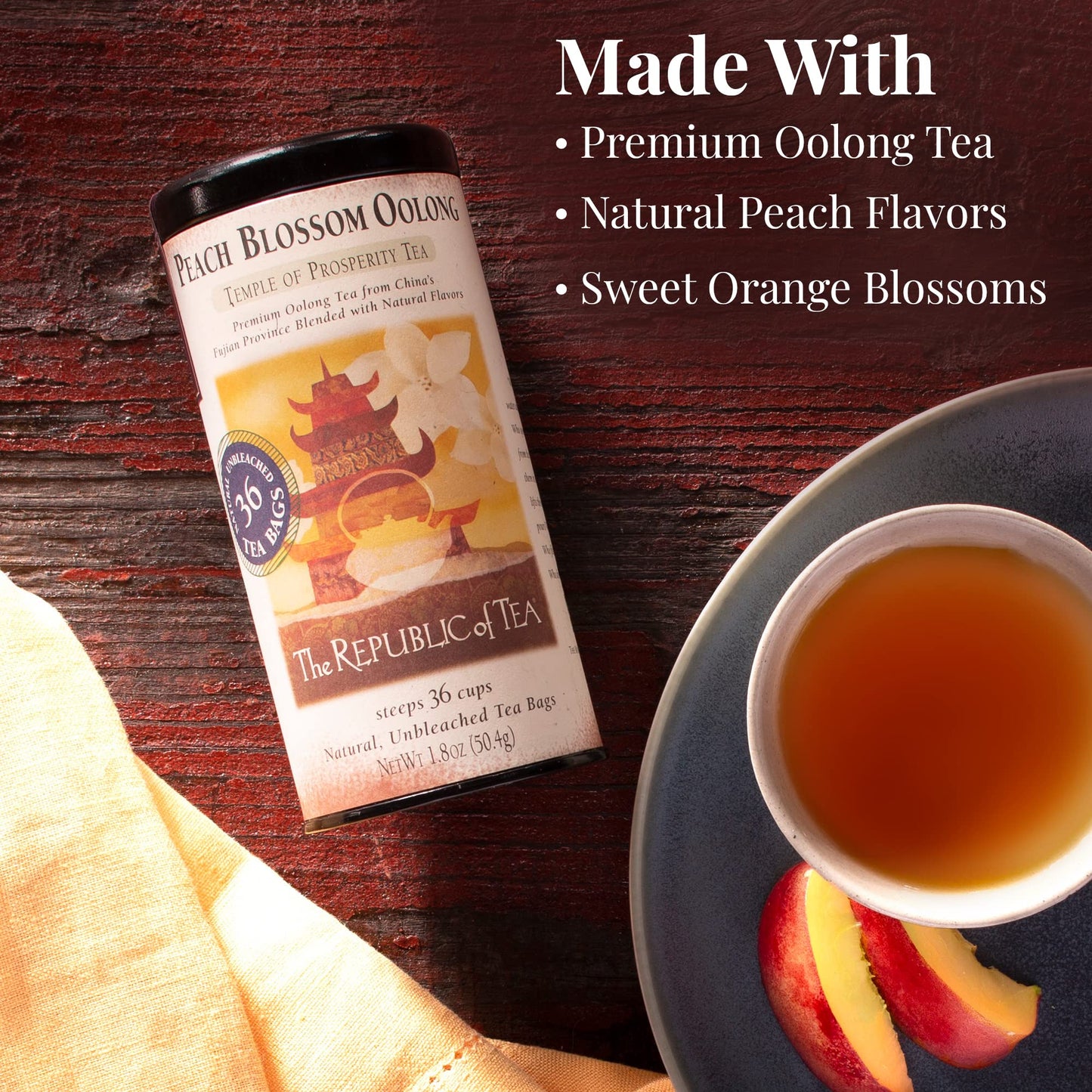 The Republic of Tea Peach Blossom Oolong Black Tea, 250 Count, Caffeinated Spring Tea Bags