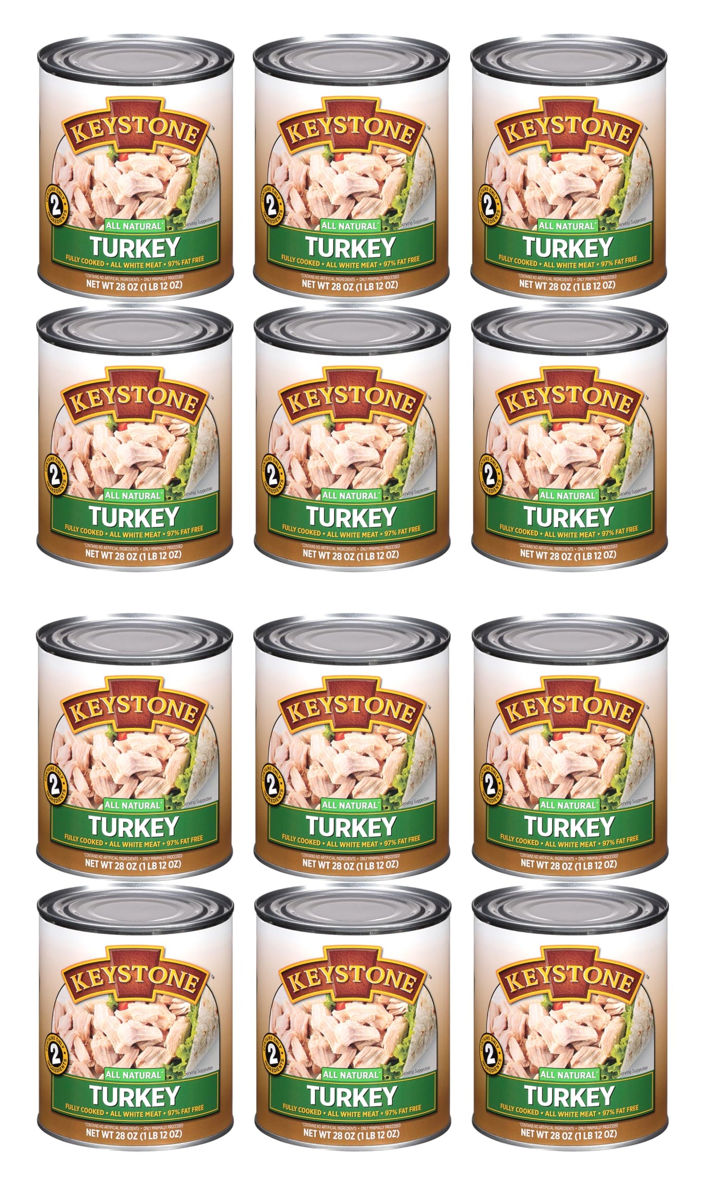 Keystone Meats All Natural Canned Turkey, Fully Cooked, Gluten Free, 28 oz, Pack of 12