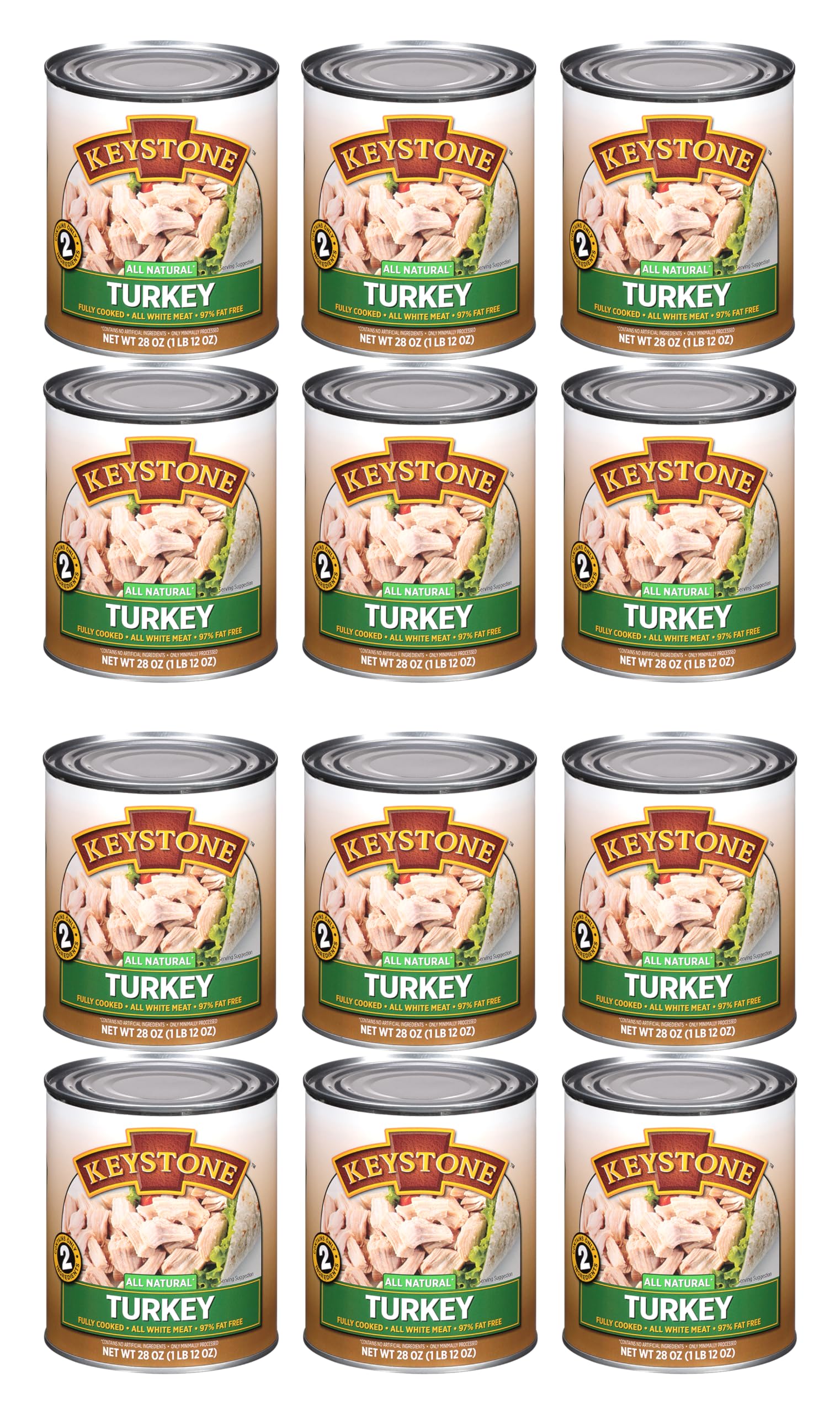Keystone Meats All Natural Canned Turkey, Fully Cooked, Gluten Free, 28 oz, Pack of 12