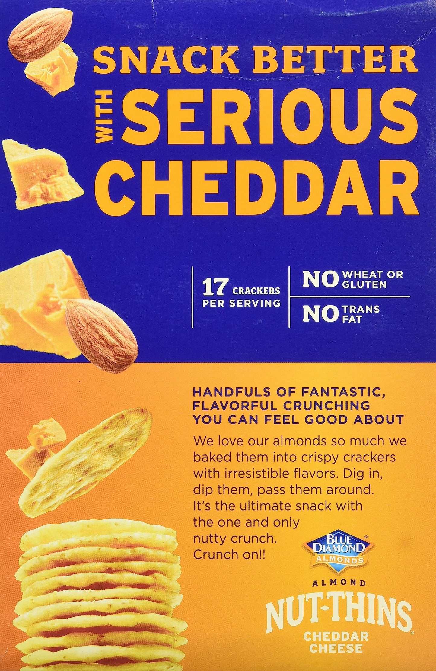 Blue Diamond Almonds Nut-Thins Gluten Free Cracker Crisps, Cheddar Cheese, Family Size, 7.7 Oz