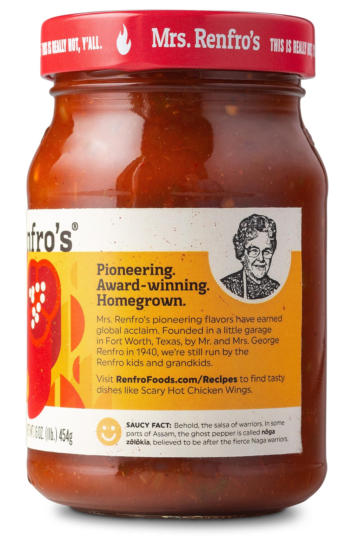 Mrs. Renfros Ghost Pepper Salsa, Gluten Free, No Added Sugar, 16-oz Jar, Pack of 4
