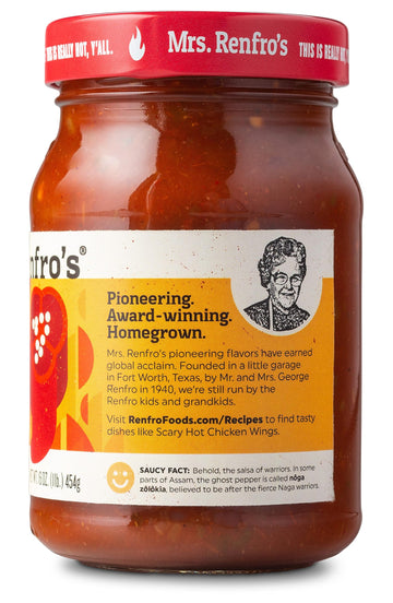 Mrs. Renfros Ghost Pepper Salsa, Gluten Free, No Added Sugar, 16-oz Jar, Pack of 4