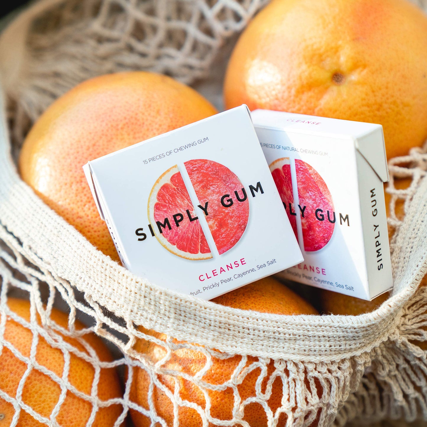 SIMPLY Gum Cleanse (Grapefruit and Prickly Pear), Plastic-Free Natural Chewing Gum, 6 Pack (90 Pieces) | Vegan, Kosher, Non GMO,