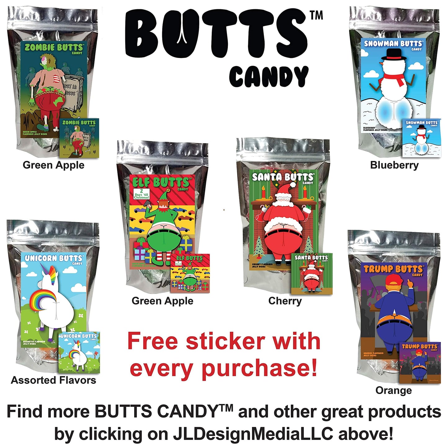 Bunny Butts Gummy Blueberry Flavored Fruit Jelly Disks Funny Unique Easter Basket Stuffer Birthday Gag Gift Candy For Girls, Boys, Kids And Teens (5.5 Ounce)