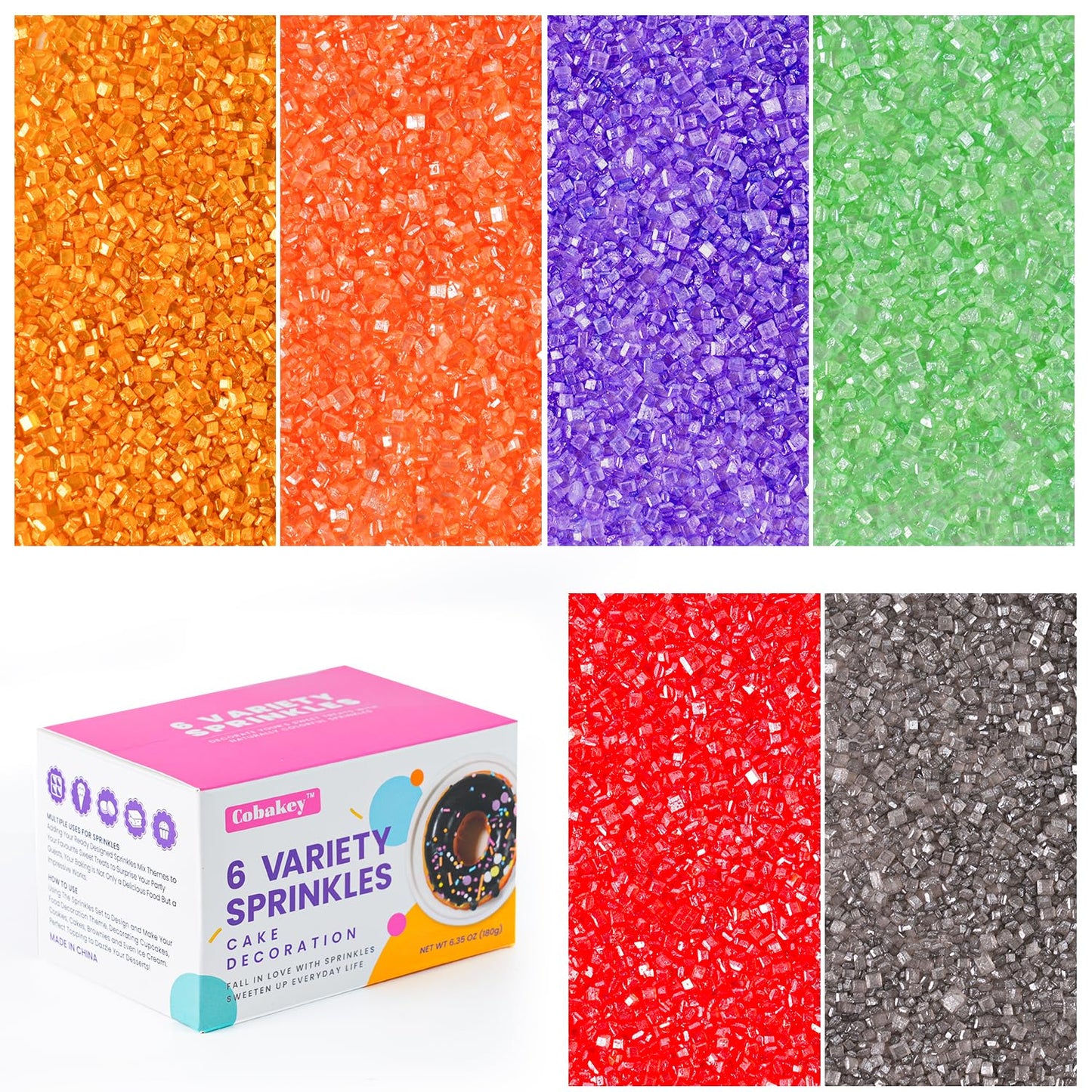 Halloween Sanding Sugar, Sprinkles For Cake Decorating, Cupcake, Cookies, Ice Cream Topper, Edible Sugar Sprinkles Sparkly Sugar