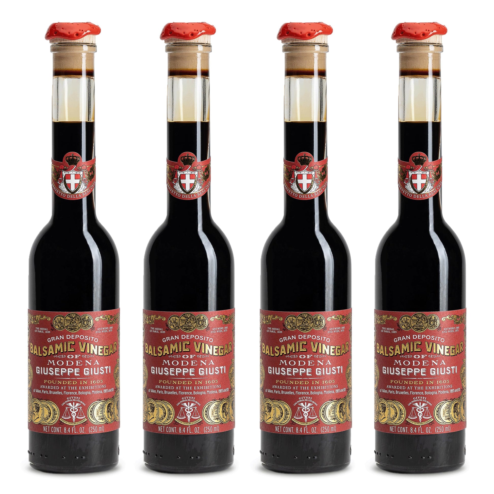 Giusti Balsamic Vinegar Of Modena Igp - 3 Gold Medals Gran Deposito  Matured  Thick & Balanced Authentic Italian Gourmet Aceto Balsamico Di Modena Igp  Made In Italy - 8.45 Fl Oz (250 Ml) - Pack Of 4