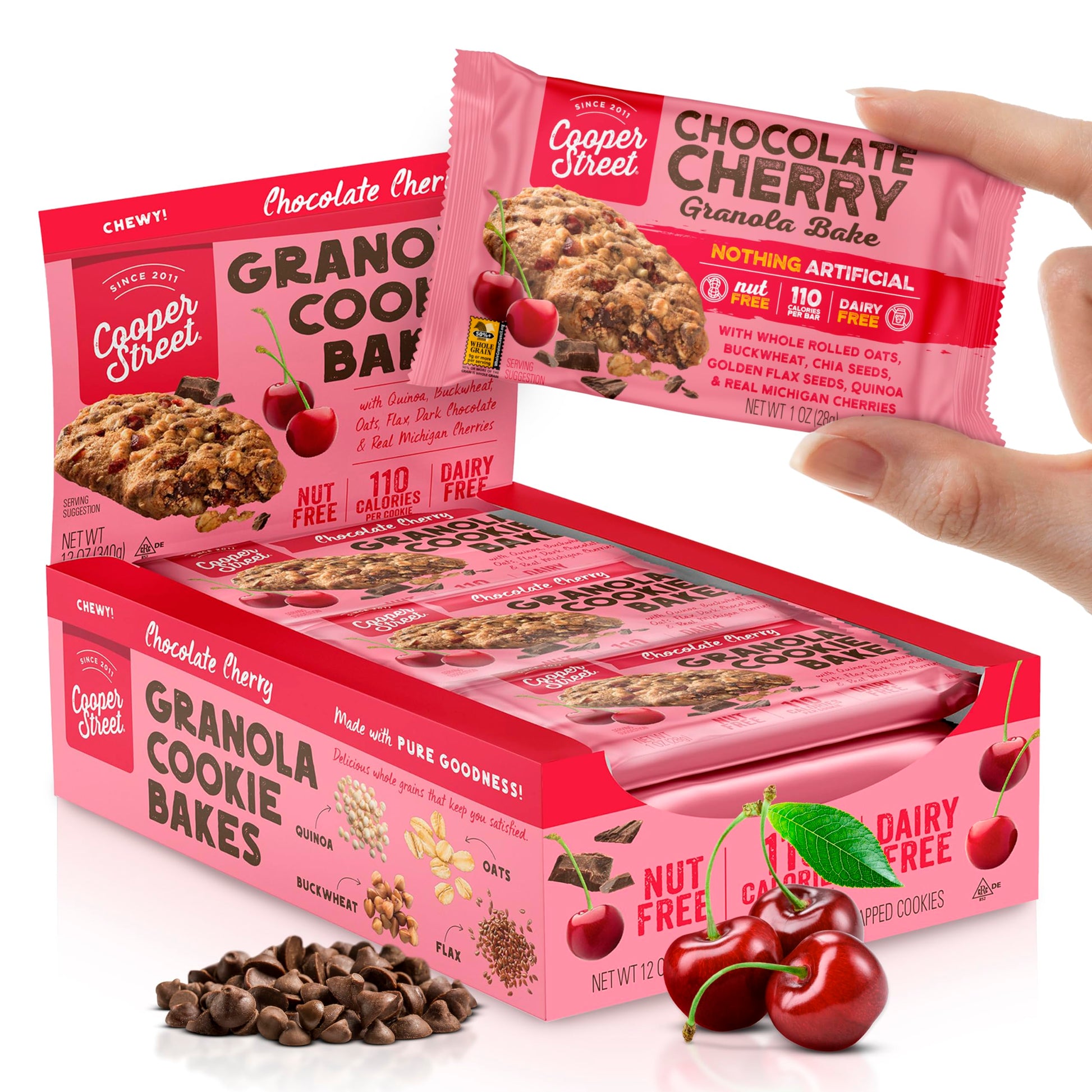 Cooper Street Granola Bakes - Chewy Breakfast Granola Bars With Chia, Flax, Buckwheat And Oats In Delicious Chocolate Cherry Fla
