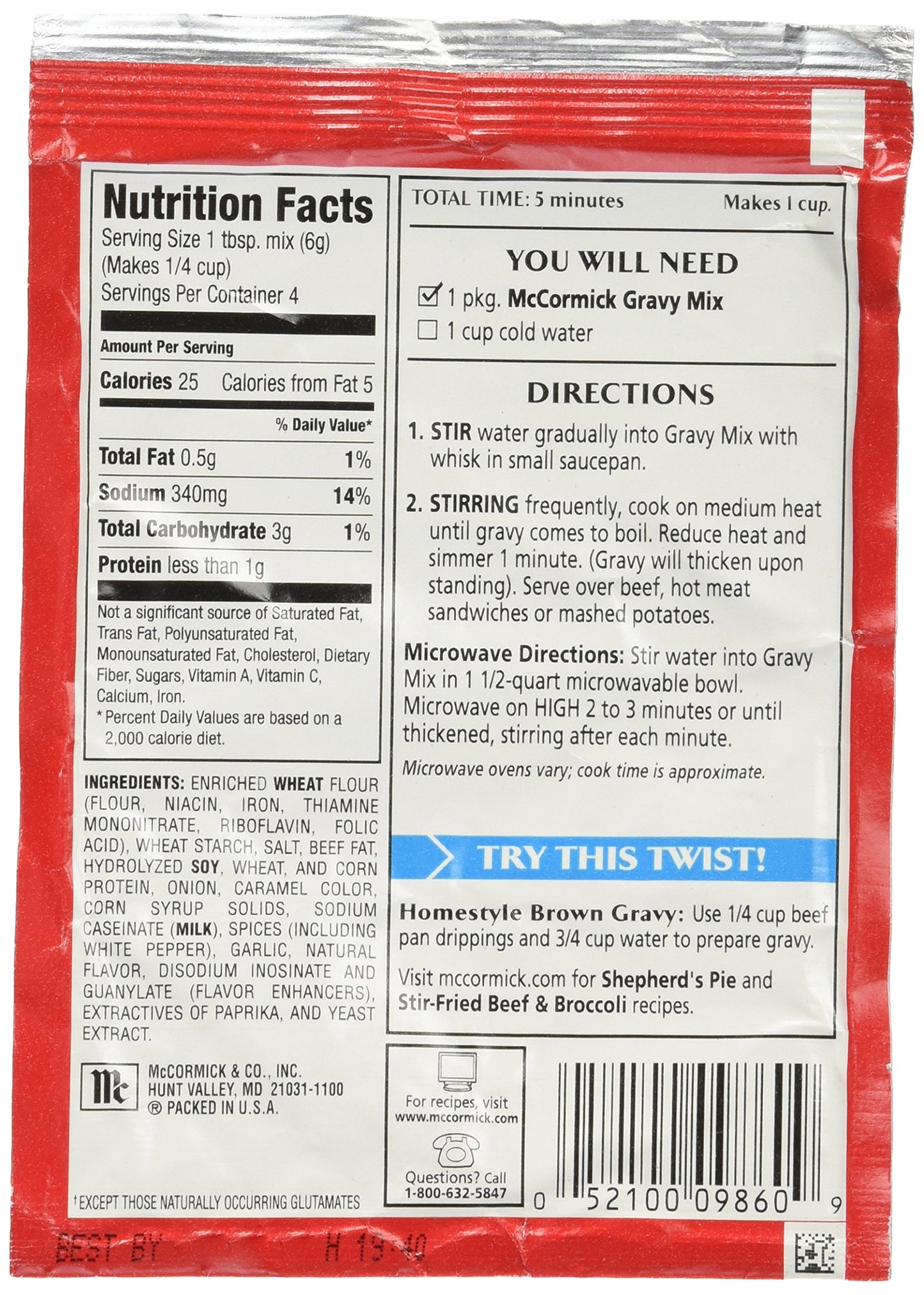 Mccormick Brown Gravy Mix, 0.87 Ounce (Pack Of 3)