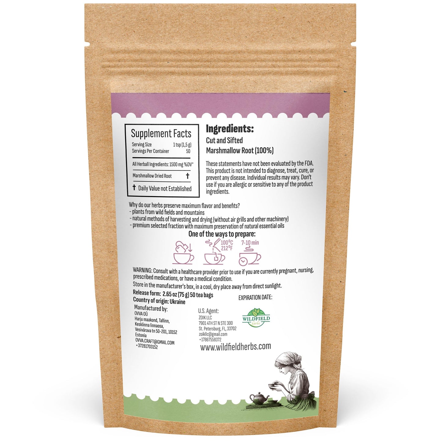 50 Bags Dried Marshmallow Root Tea Marshmallow Root Herb Herbal Tea (Althaea Officinalis) - 50 Count Bags Cut Sifted Herb Ra  Z