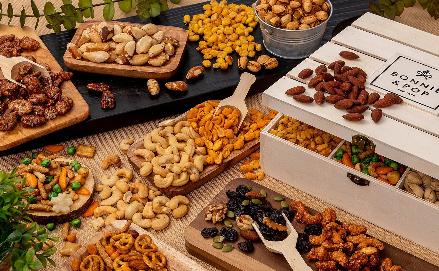 BONNIE AND POP Nut Gift Basket - Deluxe Assorted Nuts in Reusable Wood Crate for Parties, Holidays, Birthdays, Sympathy, Thank You