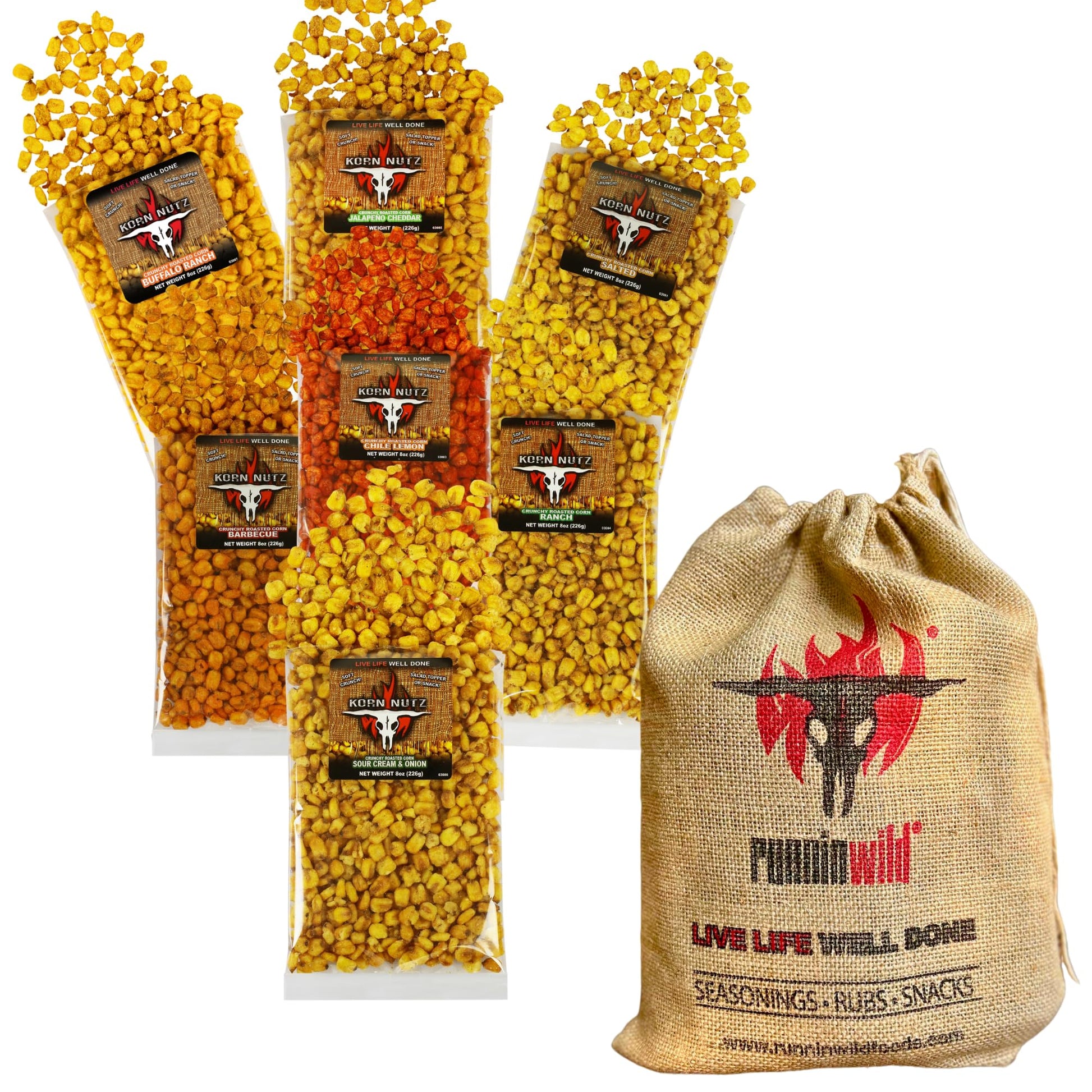 Runnin Wild Toasted Corn Gift Set - 7 Bold Flavors, 3.5 lbs Total (8oz bags)