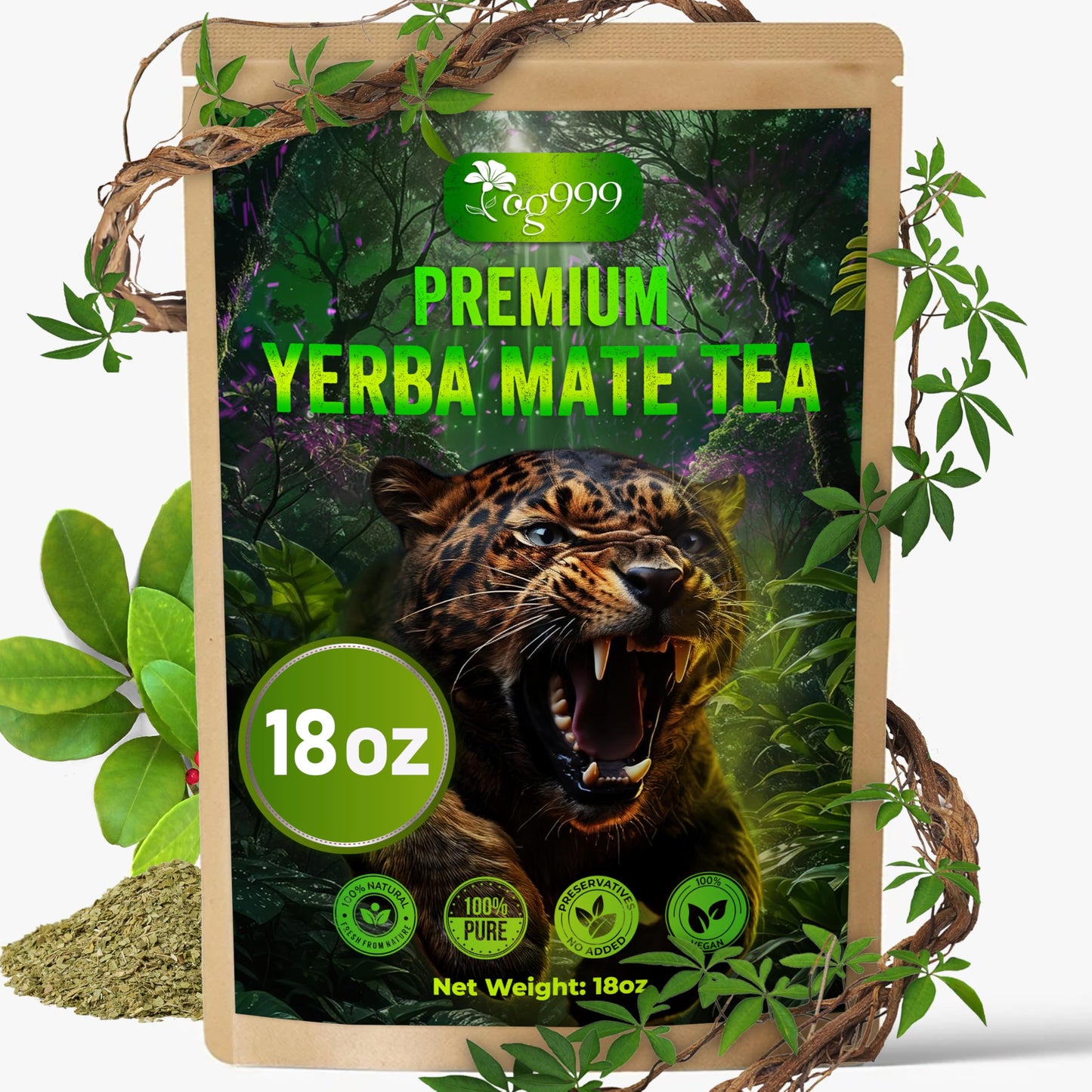 TOG999 Premium Yerba Mate Tea, Hi-Caffeine, 18 oz, Fresh, Antioxidant-Rich, No Dust, Freshly Cultivated from Argentina
