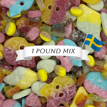 Bubs Swedish Candy Mix (1 LB) Assortment Bag - Tutti Frutti, Dizzy Skull, Banana Ovals, Fruity Pear, Big Sour Skull, Cool Raspbe
