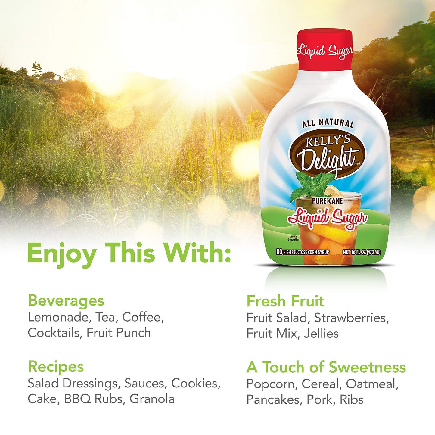 Kellys Delight: All Natural Liquid Cane Sugar 16oz (473ml)