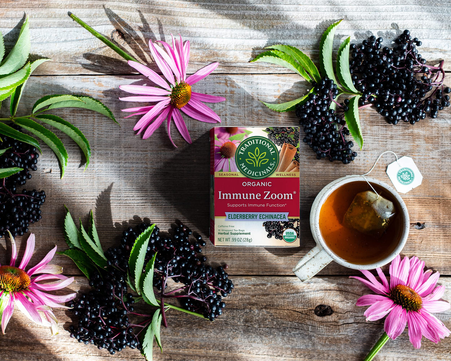 Traditional Medicinals Organic Immune Zoom Tea, Elderberry Echinacea, 16 Tea Bags