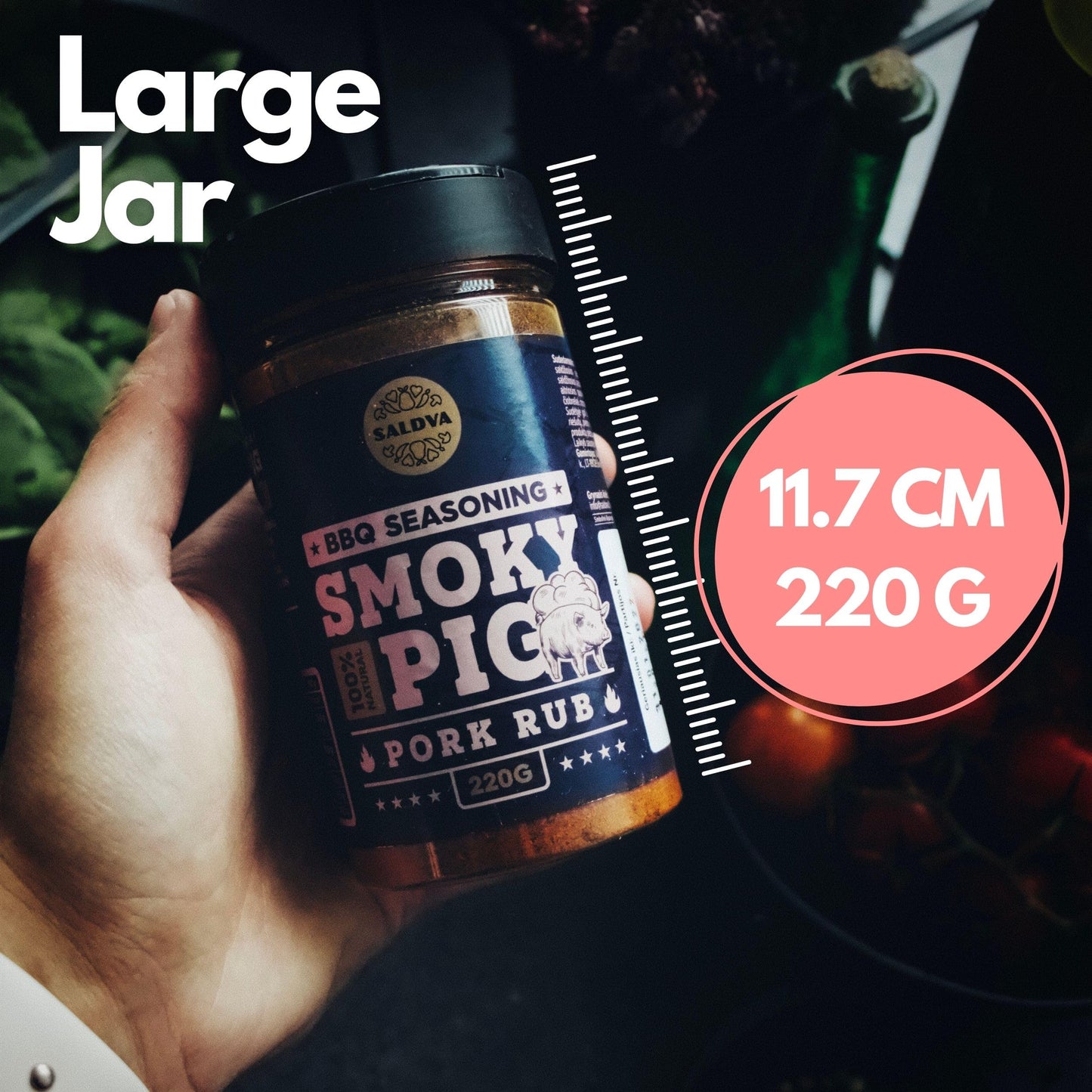 SALDVA Smoky Pig BBQ Pork Rub - 100% Natural Seasoning - 220g (7.76 oz) Large Jar