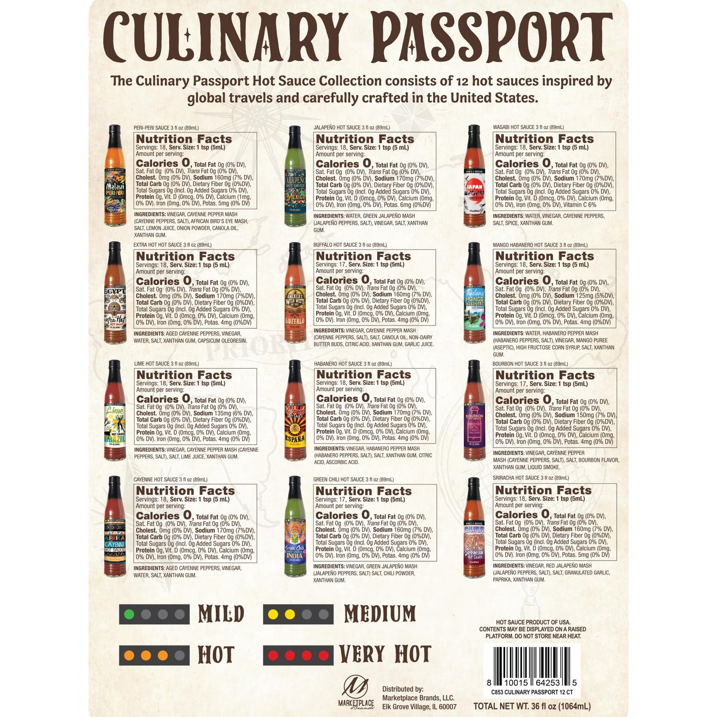 Culinary Passport Hot Sauce Variety Pack - 12 Bottles Gift Set