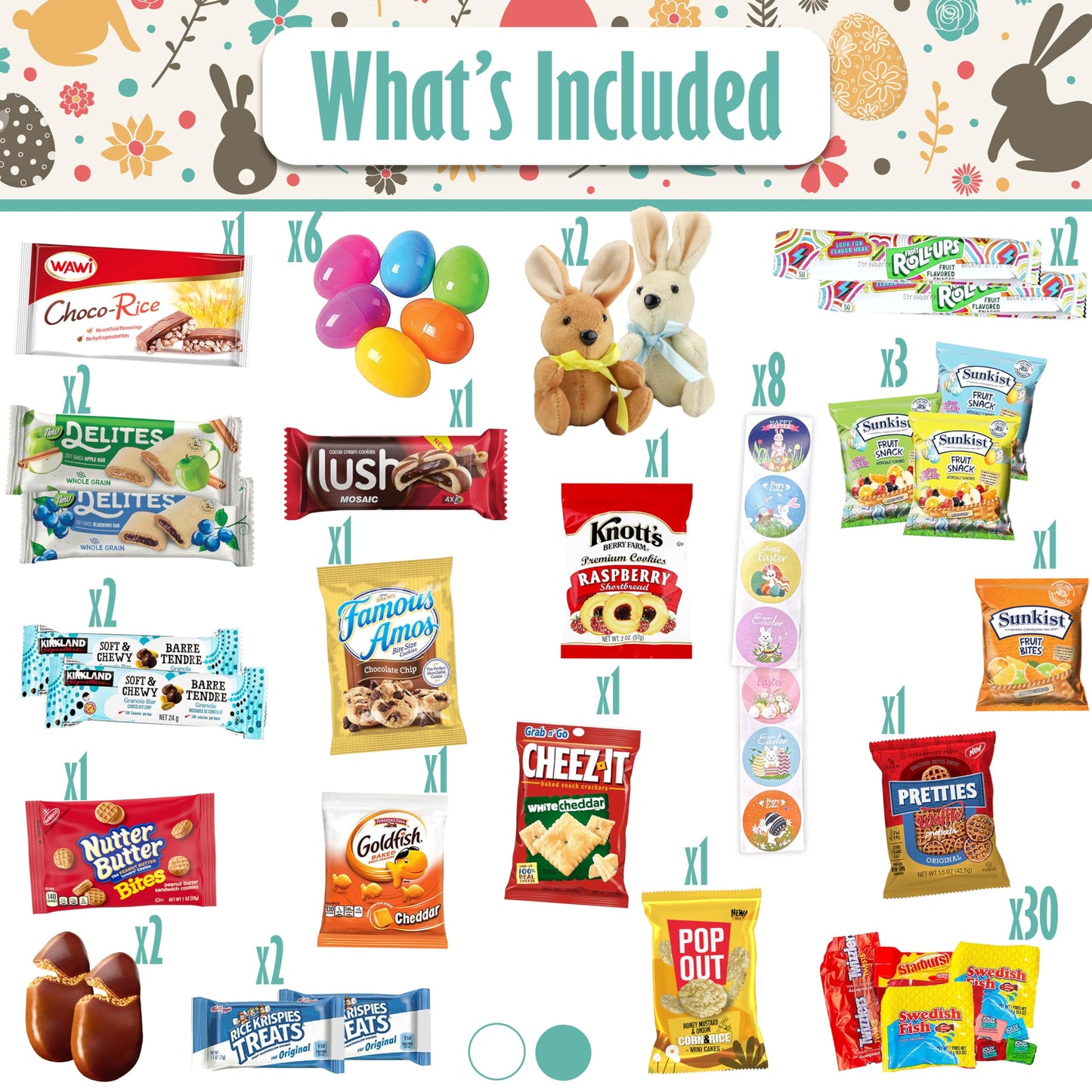 Easter Gift Box 72 Count Care Package With Two Plush Bunny Treats Snacks Gift Boxes For Couple, Girlfriend, Boyfriend, Mom, Kids